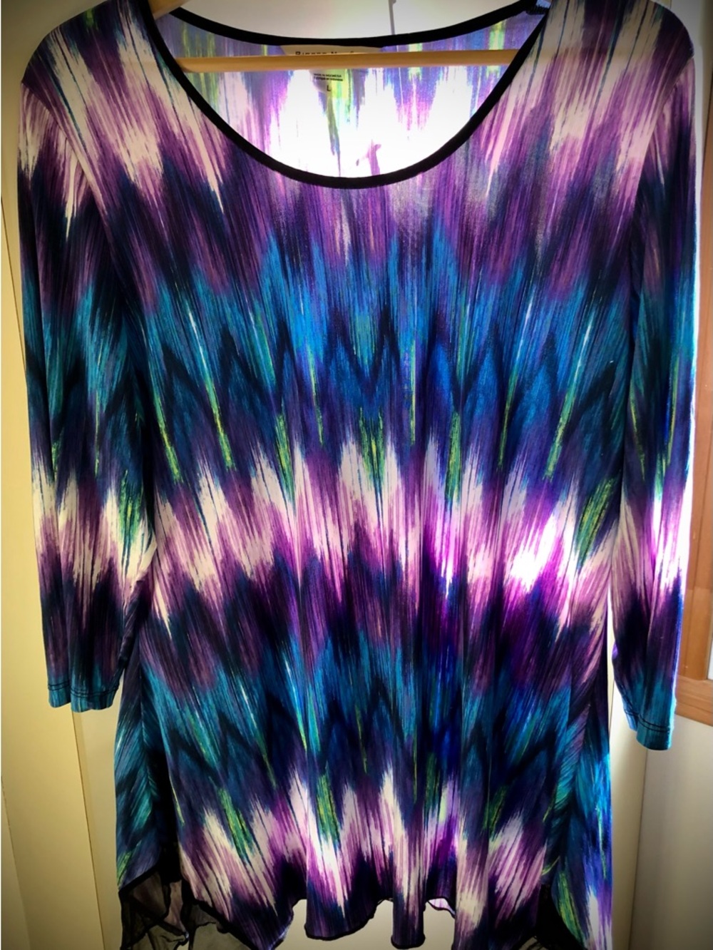 Abstract Wave-Print Long Sleeve Tunic in Purple & Blue